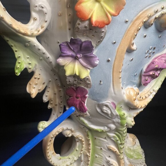 Vintage Rare Saxony Art Nouveau Porcelain Floral Woman Figural Vase 12.5" - Picture 8 of 10